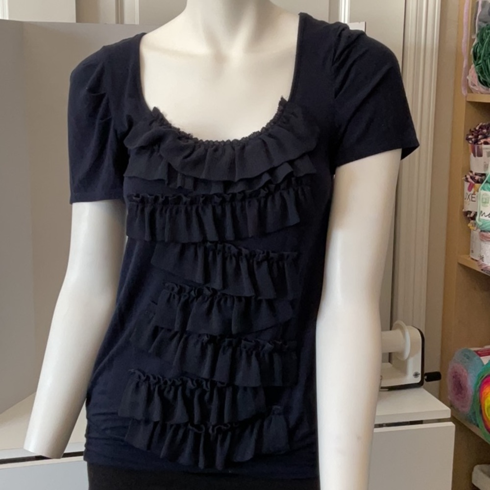 Ann Taylor Loft Elegant Navy Blue Ruffle Top